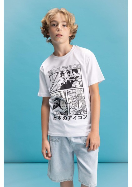 Erkek Çocuk Bisiklet Yaka Renk Şekil Değiştiren Baskılı Kısa Kollu Tişört C6260A824HS