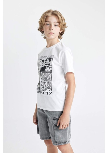 Erkek Çocuk Bisiklet Yaka Renk Şekil Değiştiren Baskılı Kısa Kollu Tişört C6260A824HS