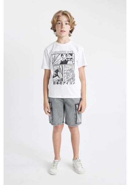 Erkek Çocuk Bisiklet Yaka Renk Şekil Değiştiren Baskılı Kısa Kollu Tişört C6260A824HS