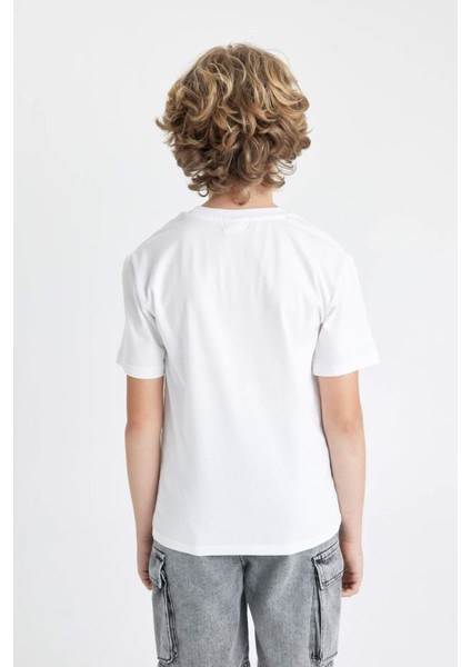 Erkek Çocuk Bisiklet Yaka Renk Şekil Değiştiren Baskılı Kısa Kollu Tişört C6260A824HS