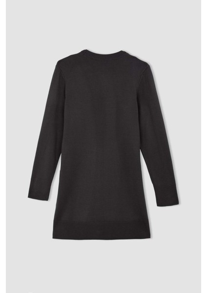 Regular Fit Bisiklet Yaka Yırtmaçlı Basic Düz Triko Kazak Tunik H3431AZ24AU