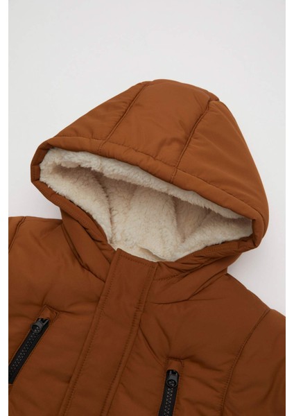 Erkek Bebek Su İtici Ribana Kollu Kapüşonlu Pelüş Astar Mont A2211A524WN