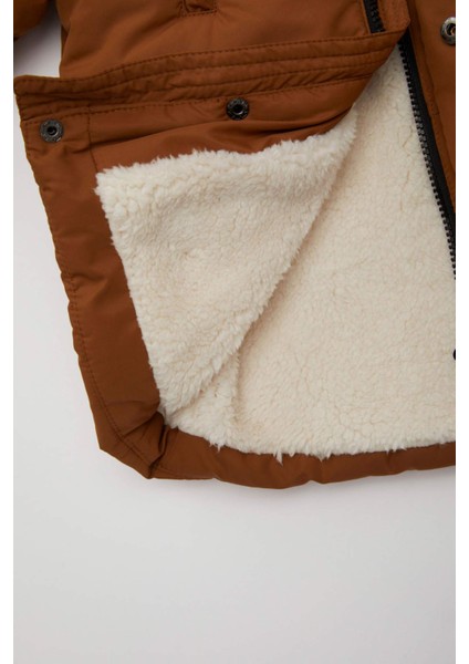 Erkek Bebek Su İtici Ribana Kollu Kapüşonlu Pelüş Astar Mont A2211A524WN