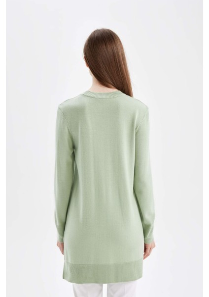 Regular Fit Bisiklet Yaka Yırtmaçlı Basic Düz Triko Kazak Tunik H3431AZ24AU