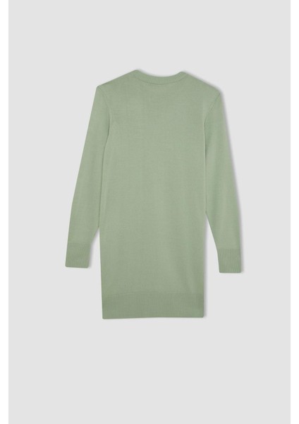 Regular Fit Bisiklet Yaka Yırtmaçlı Basic Düz Triko Kazak Tunik H3431AZ24AU