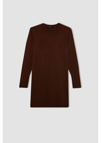 Regular Fit Bisiklet Yaka Yırtmaçlı Basic Düz Triko Kazak Tunik H3431AZ24AU