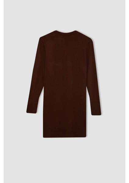 Regular Fit Bisiklet Yaka Yırtmaçlı Basic Düz Triko Kazak Tunik H3431AZ24AU