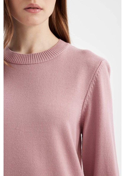 Regular Fit Bisiklet Yaka Yırtmaçlı Basic Düz Triko Kazak Tunik H3431AZ24AU