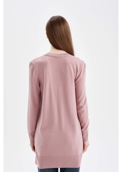 Regular Fit Bisiklet Yaka Yırtmaçlı Basic Düz Triko Kazak Tunik H3431AZ24AU