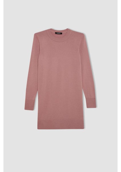Regular Fit Bisiklet Yaka Yırtmaçlı Basic Düz Triko Kazak Tunik H3431AZ24AU