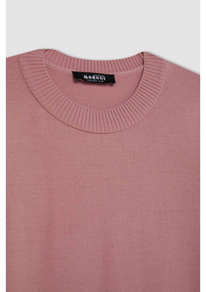 Regular Fit Bisiklet Yaka Yırtmaçlı Basic Düz Triko Kazak Tunik H3431AZ24AU