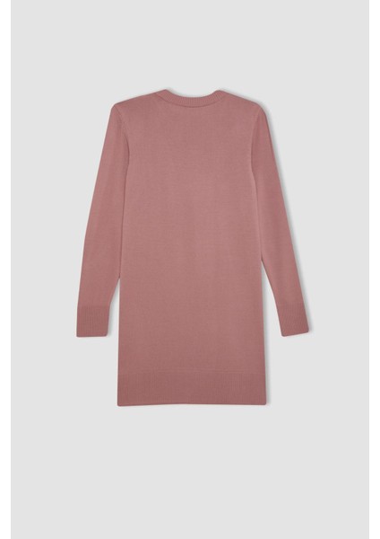 Regular Fit Bisiklet Yaka Yırtmaçlı Basic Düz Triko Kazak Tunik H3431AZ24AU