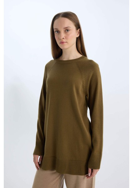 Regular Fit Bisiklet Yaka Basic Düz Triko Kazak Tunik C4474AX24AU