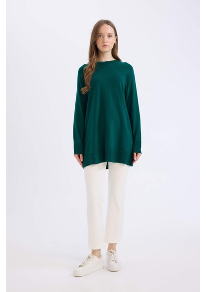 Regular Fit Bisiklet Yaka Basic Düz Triko Kazak Tunik C4474Ax24Au