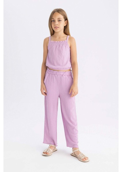 Kız Çocuk Wide Leg Geniş Bol Paça Beli Lastikli Bürümcük Pantolon C5372A824SM