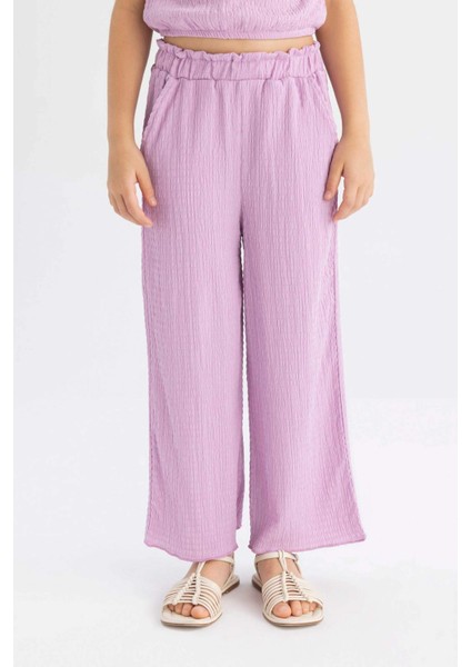Kız Çocuk Wide Leg Geniş Bol Paça Beli Lastikli Bürümcük Pantolon C5372A824SM