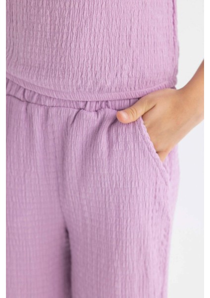 Kız Çocuk Wide Leg Geniş Bol Paça Beli Lastikli Bürümcük Pantolon C5372A824SM
