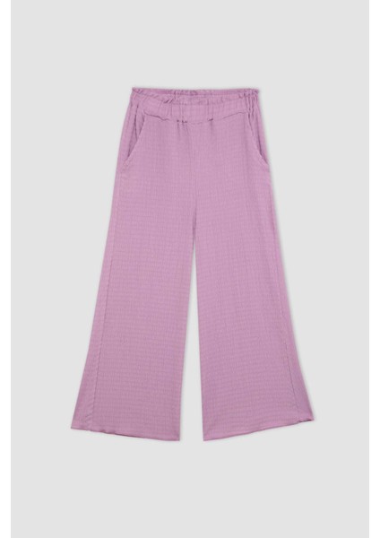Kız Çocuk Wide Leg Geniş Bol Paça Beli Lastikli Bürümcük Pantolon C5372A824SM