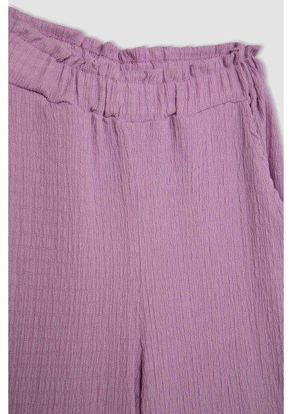 Kız Çocuk Wide Leg Geniş Bol Paça Beli Lastikli Bürümcük Pantolon C5372A824SM