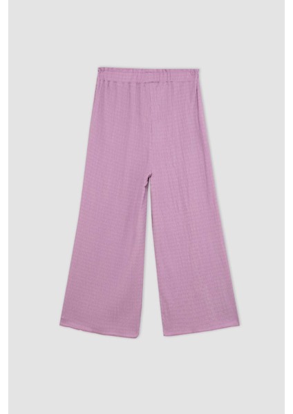 Kız Çocuk Wide Leg Geniş Bol Paça Beli Lastikli Bürümcük Pantolon C5372A824SM