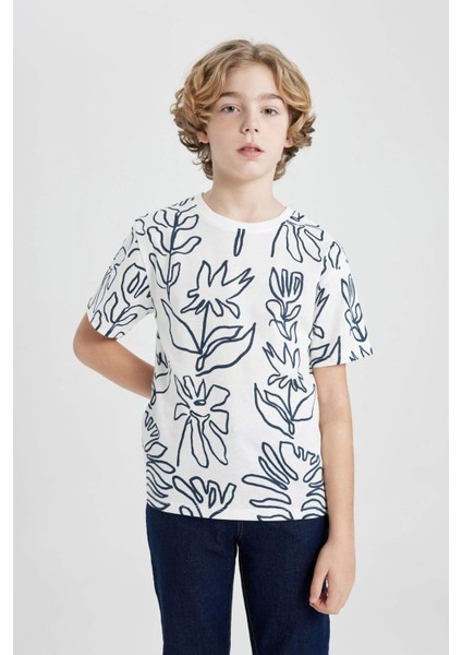 Erkek Çocuk Bisiklet Yaka Desenli Kısa Kollu Tişört