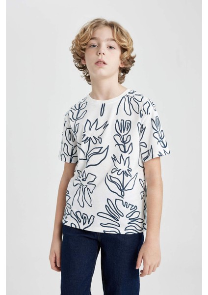 Erkek Çocuk Bisiklet Yaka Desenli Kısa Kollu Tişört