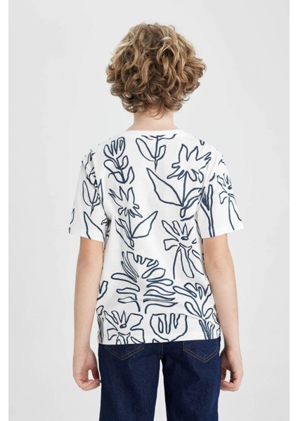 Erkek Çocuk Bisiklet Yaka Desenli Kısa Kollu Tişört