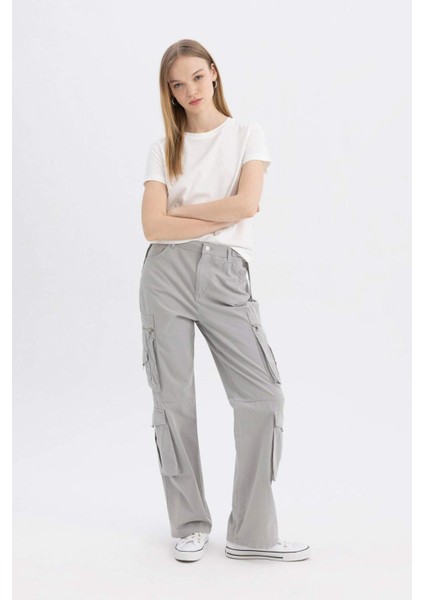 Straight Fit Gabardin Pantolon Kargo Cepli B6873AX24SP
