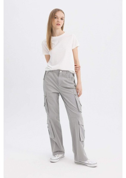 Straight Fit Gabardin Pantolon Kargo Cepli B6873AX24SP