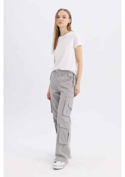 Straight Fit Gabardin Pantolon Kargo Cepli B6873AX24SP