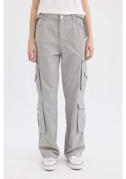 Straight Fit Gabardin Pantolon Kargo Cepli B6873AX24SP