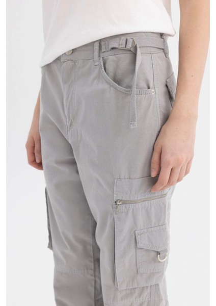 Straight Fit Gabardin Pantolon Kargo Cepli B6873AX24SP