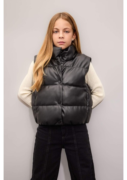 Kız Çocuk Su Geçirmez Dik Yaka Çıtçıtlı Suni Deri Şişme Yelek C4973A824AU