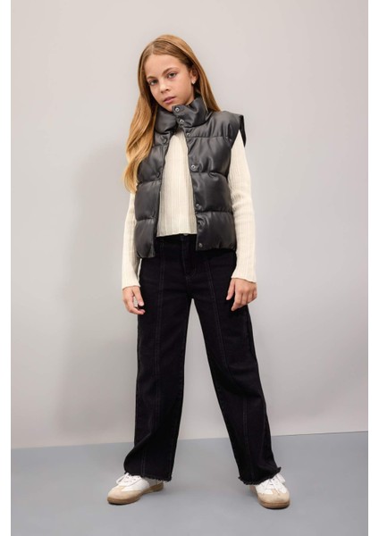 Kız Çocuk Su Geçirmez Dik Yaka Çıtçıtlı Suni Deri Şişme Yelek C4973A824AU