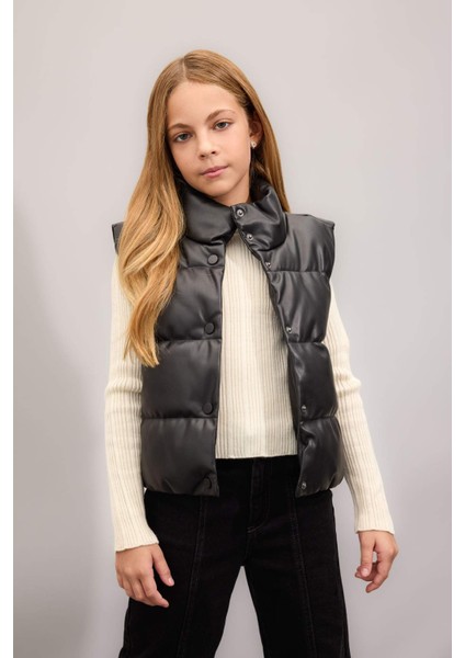 Kız Çocuk Su Geçirmez Dik Yaka Çıtçıtlı Suni Deri Şişme Yelek C4973A824AU