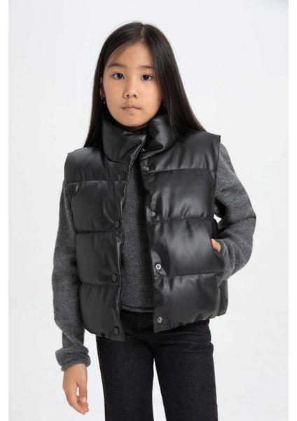 Kız Çocuk Su Geçirmez Dik Yaka Çıtçıtlı Suni Deri Şişme Yelek C4973A824AU