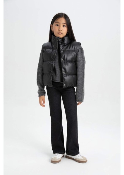 Kız Çocuk Su Geçirmez Dik Yaka Çıtçıtlı Suni Deri Şişme Yelek C4973A824AU