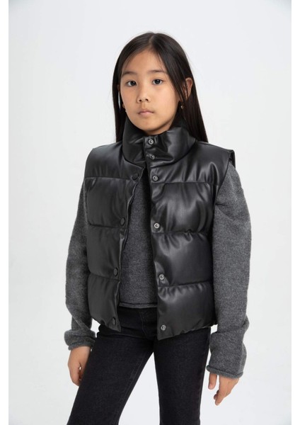 Kız Çocuk Su Geçirmez Dik Yaka Çıtçıtlı Suni Deri Şişme Yelek C4973A824AU