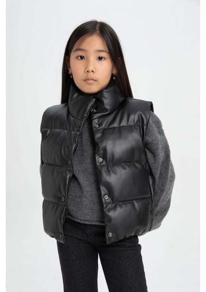 Kız Çocuk Su Geçirmez Dik Yaka Çıtçıtlı Suni Deri Şişme Yelek C4973A824AU