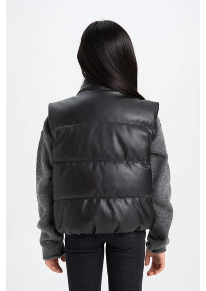 Kız Çocuk Su Geçirmez Dik Yaka Çıtçıtlı Suni Deri Şişme Yelek C4973A824AU