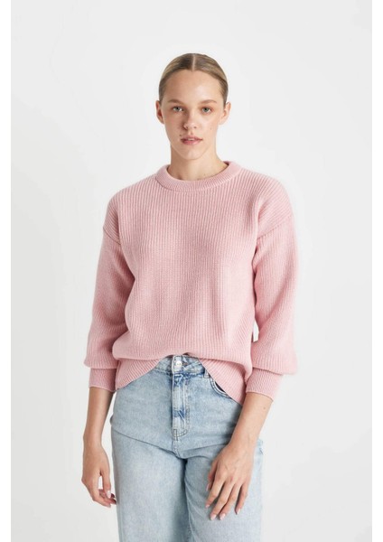 Regular Fit Bisiklet Yaka Selanik Kumaş Basic Düz Triko Kazak H6905AZ24WN