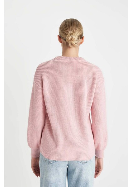 Regular Fit Bisiklet Yaka Selanik Kumaş Basic Düz Triko Kazak H6905AZ24WN