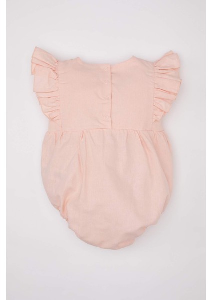 Kız Bebek Yenidoğan 2'li Takım Keten Çıtçıtlı Kolsuz Tulum Bandana C5096A524SM