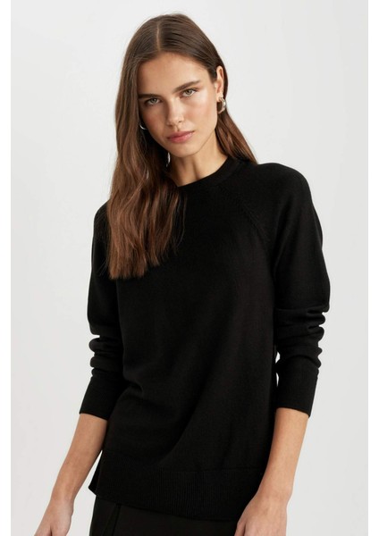 Yumuşak Dokulu Bisiklet Yaka Reglan Kol Basic Düz Triko Kazak I6913AZ24WN