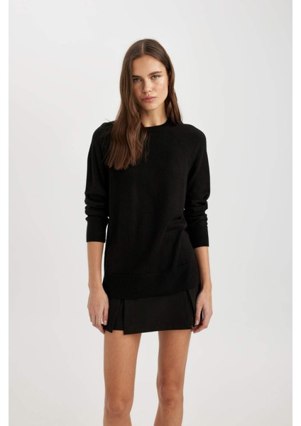 Yumuşak Dokulu Bisiklet Yaka Reglan Kol Basic Düz Triko Kazak I6913AZ24WN