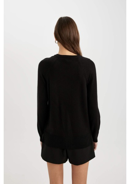 Yumuşak Dokulu Bisiklet Yaka Reglan Kol Basic Düz Triko Kazak I6913AZ24WN