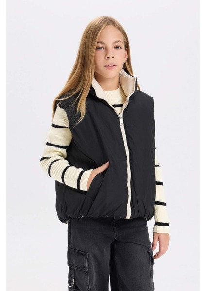 Kız Çocuk Su İtici Dik Yaka Şişme Çift Taraflı Fermuarlı Kapitone Şişme Yelek C4972A824AU