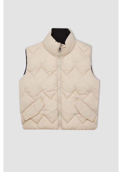 Kız Çocuk Su İtici Dik Yaka Şişme Çift Taraflı Fermuarlı Kapitone Şişme Yelek C4972A824AU