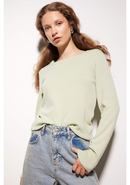 Regular Fit Yumuşak Dokulu Bisiklet Yaka Basic Düz Triko Kazak F7091AZ24WN