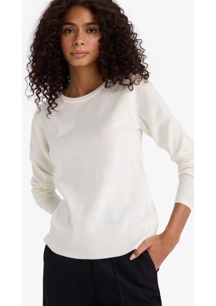 Regular Fit Yumuşak Dokulu Bisiklet Yaka Basic Düz Triko Kazak F7091AZ24WN